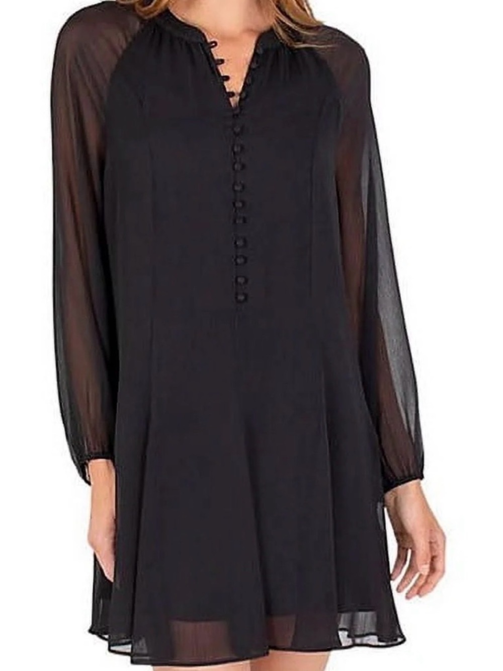 Joie Women’s Medium Ballon Sleeve Black Button Front Shift Dress
